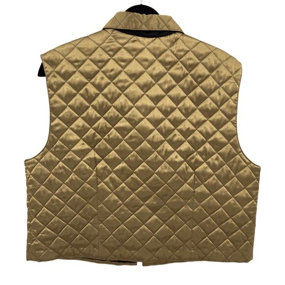 VTG Bonnie Boynton Full Zip Collared Quilted Metallic Retro Cropped Vest Gold XL - Picture 2 of 8
